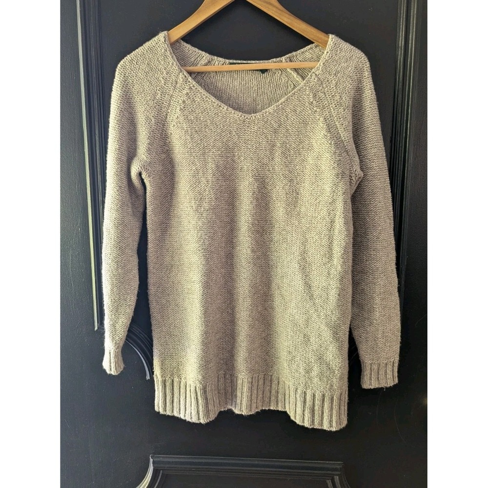 Lauren Ralph Lauren Chunky Knit Sweater Taupe V-Neck Raglan Knit Sm Minimalist